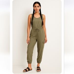 As U Wish Y2K Juniors Green One Piece Cargo Lounge Jogger Jumpsuit Size M